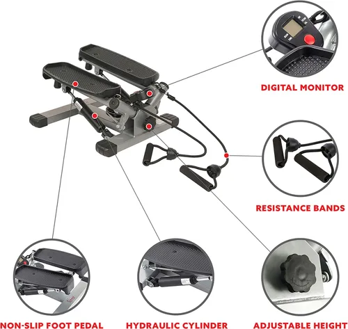 Vista 3 de Sunny Health & Fitness 2-en-1 Premium Power Stepper con capacidad de peso de 181kg y bandas de resistencia, cardio de bajo impacto, ahorro