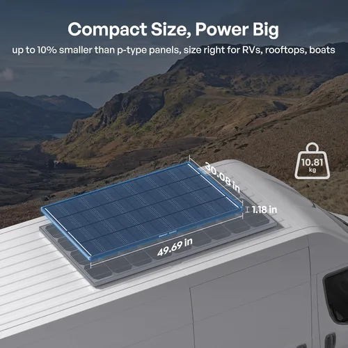 Vista 6 de Renogy Panel Solar ShadowFlux de 200W Anti-Sombreado N-Tipo, Panel Solar de 200 Vatios de 25% de Alta Eficiencia para Sistema de 12V/24V, Cargador