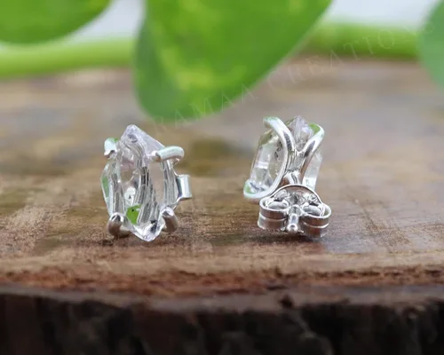 Vista 5 de Pendientes de diamante Herkimer crudo Aretes de diamante Herkimer de 4 puntas Joyas hechas a mano Plata de ley 925
