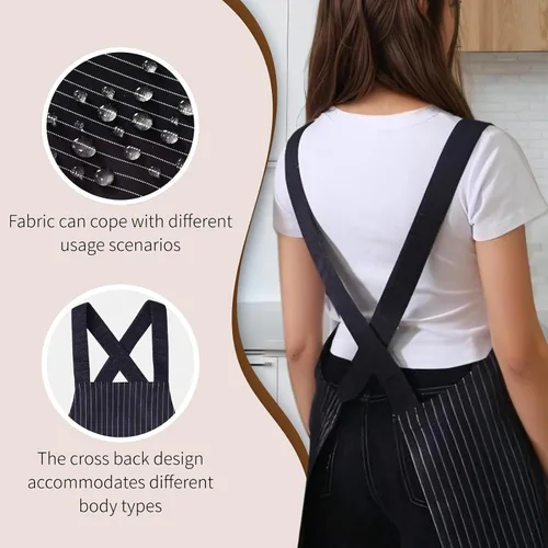 Vista 4 de Delantal con bolsillos para mujeres y hombres, diseño de espalda cruzada con toalla, lavable a máquina, delantal de cocina para cocinar, asar a