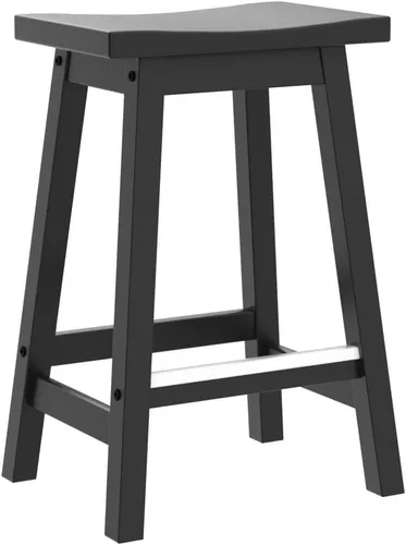 Vista 5 de Juego de 2 Taburetes de Bar PayLessHere, Taburetes de Silla de Montar de Madera de 24 Pulgadas de Altura, Sillas de Bar con Reposapiés
