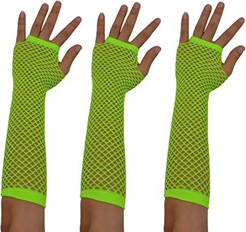 Vista 5 de Guantes de red sin dedos para mujer, guantes de red de pescado, calentadores de brazos de malla para fiestas Emo o góticas y 80s o 90S W-N-NG2