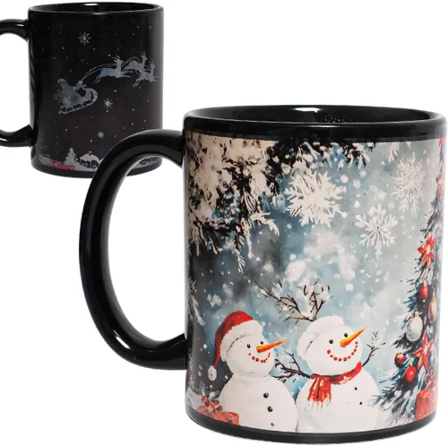 Vista 10 de Kmiles Taza con cambio de calor de árbol de Navidad y muñeco de nieve, taza mágica que cambia de color para café/té, 12 onzas, azul/rojo/blanco