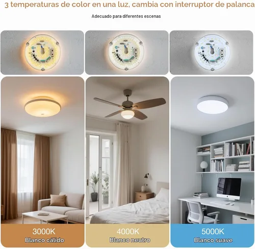 Vista 6 de Kit de Retrofit de Luz LED para Ventilador de Techo, 4 Pulgadas, Kit de Repuesto de Luz de Techo Motor PCB de Panel, 18W, 3CCT 3000K-4000K-5000K