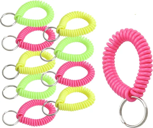 Vista 55 de Lucky Line - Resorte de muñeca en espiral de 2 pulgadas de diámetro con llavero de acero, multicolor, pulsera flexible para muñeca, se estira hasta
