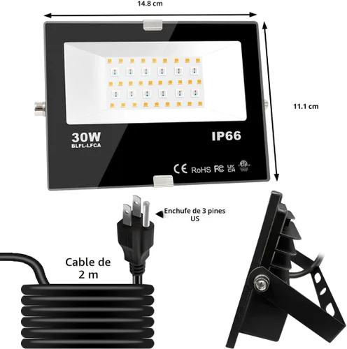 Vista 8 de Luz de inundación LED para exteriores de 30 W, equivalente a 3000 W, 3000 W, iluminación inteligente RGB de paisaje con control de aplicación
