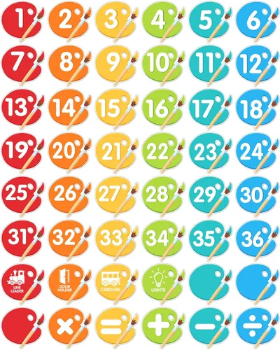 Vista 8 de D4DREAM Calcomanías de números para el aula, 48 unidades de 4.5 pulgadas, puntos de línea para piso de aula, autoadhesivos, marcadores de números