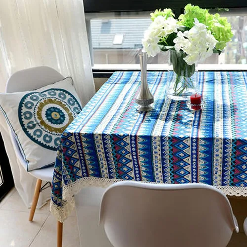 Vista 4 de LeLehome Elome - Mantel cuadrado de estilo bohemio vintage de 36 pulgadas, con encaje de lino y algodón, lavable, para cena y pícnic, cubierta