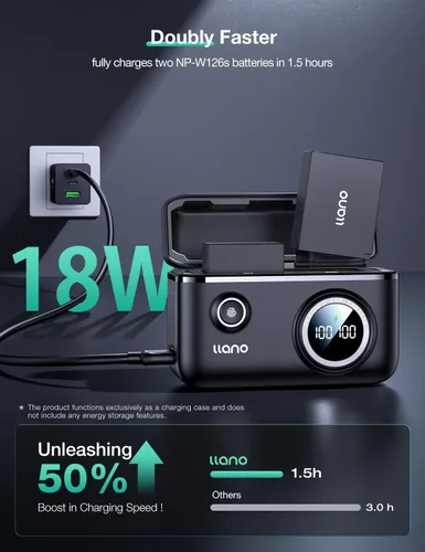 Vista 2 de llano NP-W126S - Paquete de 2 baterías de 1140 mAh y cargador rápido USB-C Negro