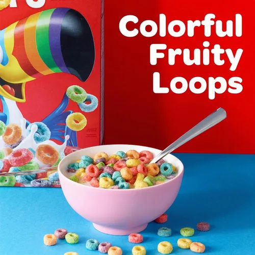 Vista 5 de Kellogg's Froot Loops - Tazas de cereales para el desayuno, sabor a frutas, aperitivos de desayuno con vitamina C, original, caja de 18 onzas