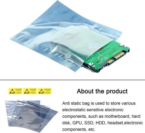 Vista 3 de Bolsas antiestáticas de blindaje ESD resellables con etiquetas, [para dispositivos electrónicos, GPU, disco duro, SSD, placa base, HDD], 12 x 16