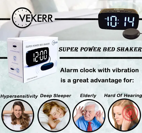 Vista 2 de Reloj despertador ruidoso con agitador de cama, reloj despertador vibratorio para personas que duermen con mucha fuerza, reloj despertador digital