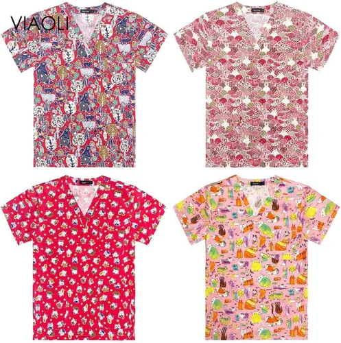 Vista 7 de Uniforme de enfermería de manga corta para mujer, uniforme de enfermería, uniforme de trabajo, blusa de algodón, uniforme de enfermería