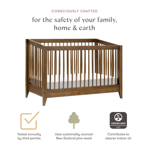 Vista 4 de Babyletto Sprout - Cuna convertible 4 en 1 con kit de conversión de cama para niños pequeños en nogal natural, certificado Greenguard Gold