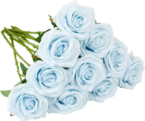Vista 19 de 10 rosas artificiales abiertas, tallos de rosas artificiales para arreglos de boda, ramo de novia, centro de mesa, flores de seda sintética falsas