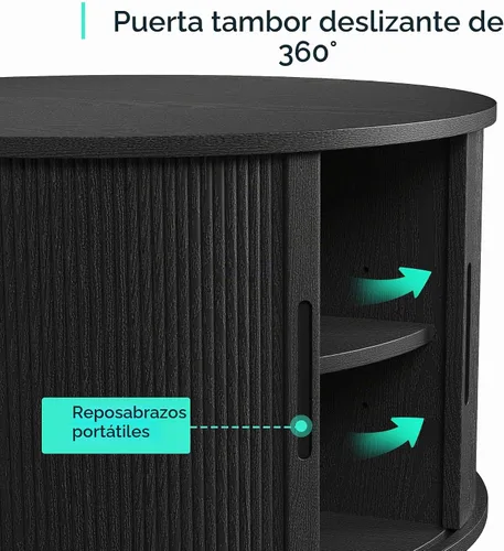 Vista 7 de LINSY HOME - Mesa de centro redonda, mesa de centro de 31.5" con puerta de tambor deslizante, mesa auxiliar acampanada con almacenamiento, mesa