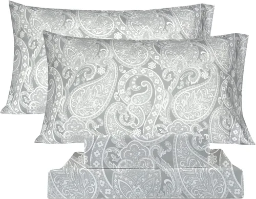 Vista 14 de KACEMOO Juego de sábanas Queen de 4 piezas con estampado floral beige, juego de sábanas bohemias de microfibra con bolsillo profundo, lujosas Beige