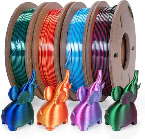 Vista 10 de Kretrum - Filamento de impresora 3D de seda de doble color PLA 1.75mm, filamento PLA de seda con cambio de color para impresión 3D, 1kg / 2.2lbs