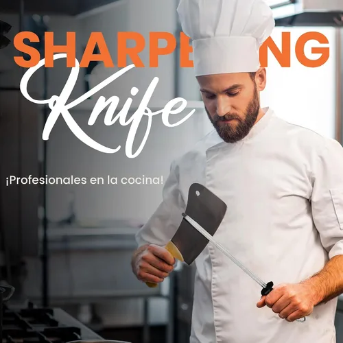 Vista 6 de Utopia Kitchen Cuchillo de acero afilado de 10 pulgadas que afila varilla de afilado de acero - negro Grado profesional, gancho para colgar