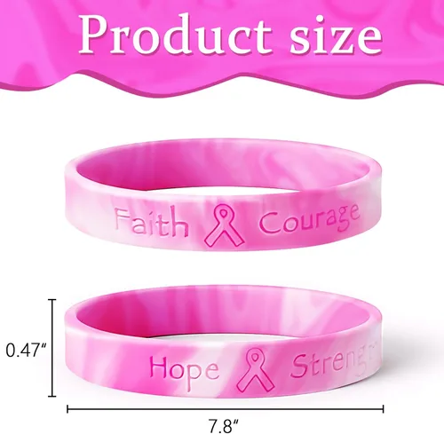 Vista 4 de Omgouue 48 unids pulseras de concienciación sobre el cáncer de mama cinta rosa camuflaje silicona ganar para fiesta rosa suministros favores