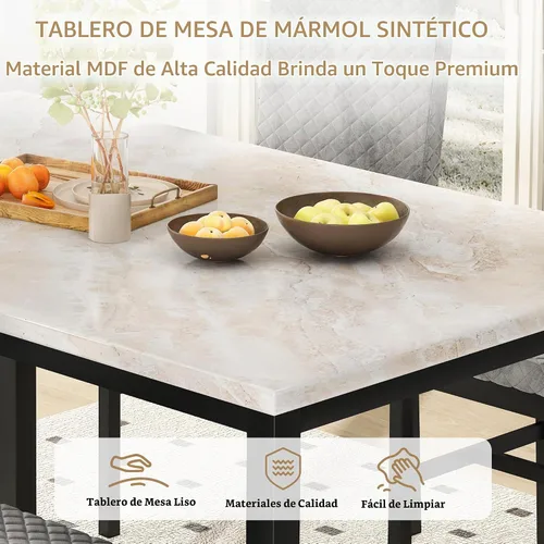 Vista 4 de Hooseng Juego de mesa de comedor para 4 mesas de comedor de 5 piezas de mármol sintético con 4 modernas sillas tapizadas de terciopelo para espacios