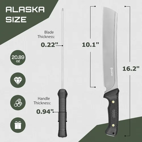 Vista 11 de NedFoss 16" Survival Machete with Sheath, D2 Steel 0.22" Thick Full Tang Blade Machete Knife with Flat Grinding, Machete for Cutting Trees, for Yard