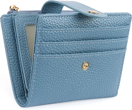 Vista 10 de GOIACII - Cartera pequeña para mujer de cuero genuino con bloqueo RFID, bolsillo con cremallera, plegable, tarjetero con ventana