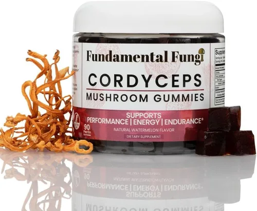 Vista 7 de Cordyceps - Gomitas de hongos para adultos 90 porciones Sandía Gomitas de hongos de rendimiento energizante para apoyar la resistencia