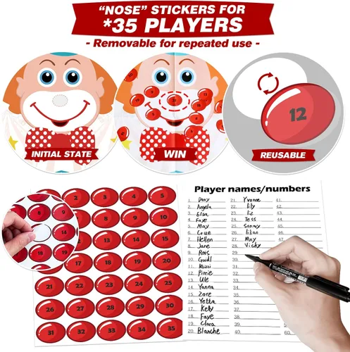 Vista 3 de PARTYLOUD Pin The Nose on The Clown, juegos de fiesta de circo, juegos de fiesta temática de carnaval, suministros de fiesta preescolar para niños