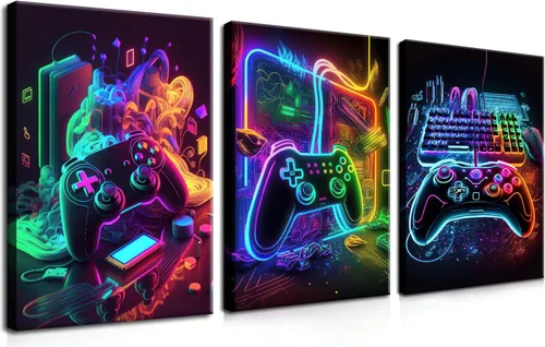 Vista 8 de Juego de Arte de Pared para Decoración de Sala de Juegos de 3 Piezas - Decoración de Pared de Control de Videojuegos para Gamers, Póster de Lienzo