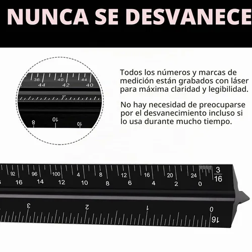 Vista 4 de Regla de Escala Arquitectónica de 12", Escala de Aluminio, Regla Triangular, Regla de Escala para Mediciones Imperiales de Planos para Arquitectos