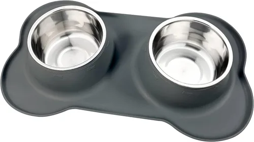 Vista 18 de AsFrost Tazones de comida para perros, cuencos de acero inoxidable para perros, juego de cuencos para agua y alimentos con alfombrilla de silicona