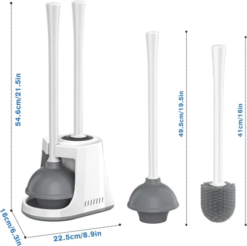Vista 7 de LOVLOY Juego de émbolo y cepillo de inodoro con soporte, cepillo de cuenco y émbolo de inodoro resistente con soporte ventilado, combo de cepillo