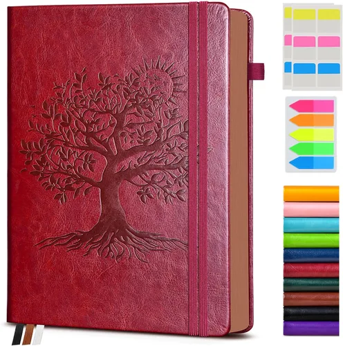 Vista 25 de Diario vintage de cuero con 300 páginas numeradas, diario rayado A4 para hombres y mujeres, diarios para escribir, cuaderno de rayas universitarias