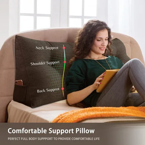 Vista 2 de VERCART Almohada de cuña triangular para cabecero de cama, almohada de cuña para cama de descanso, almohada de lectura, relleno de hueco, cojín