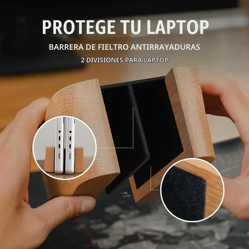 Vista 6 de COREMINDED Soporte vertical doble ajustable para computadora portátil, soporte de madera para laptop, soporte para MacBook Pro, base de aire Mac