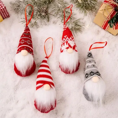 Vista 3 de Juego de 12 adornos de Navidad de gnomos suecos de felpa para árbol de Navidad, adornos de fieltro para árbol de Navidad, adornos para árbol