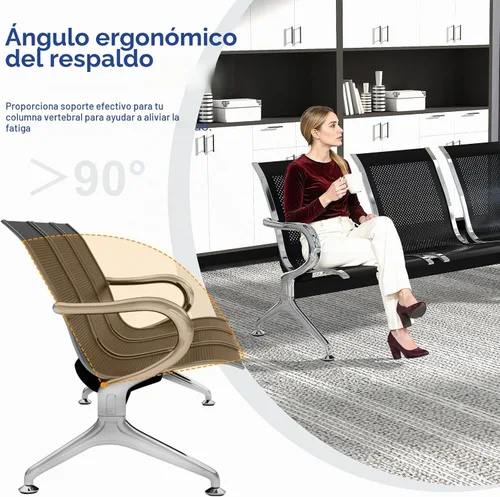 Vista 5 de KINTNESS Silla de recepción de espera - Bancos de sala de espera, silla de oficina, sillas de sala de espera resistentes con brazos de 3 asientos