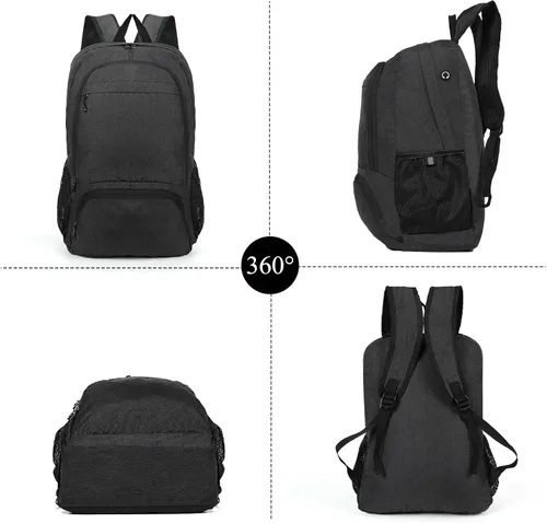 Vista 5 de TANTOMI Mochila plegable ultraligera 25L - Mochila de senderismo plegable para viajes, mochila pequeña para hombres y mujeres al aire libre - Negro