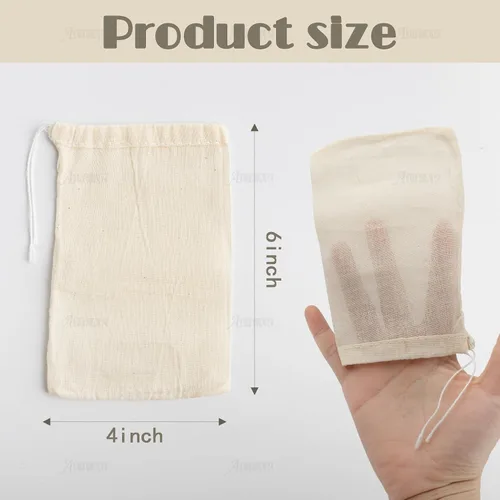 Vista 2 de AUEAR, Bolsas de sopa de algodón reutilizables con cordón para café, medicina china, bolsa de té, colar hierbas, estopilla, caldo de huesos, 4"x6