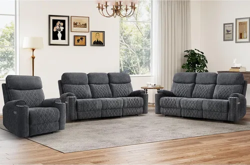 Vista 34 de HAOMARKETS Silla reclinable eléctrica para adultos con puerto USB, sofás reclinables eléctricos de tela suave con portavasos de metal, sillas