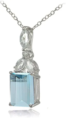 Vista 2 de Ice Gems Collar de plata de ley con piedras preciosas creadas o auténticas y topacio blanco de corte esmeralda