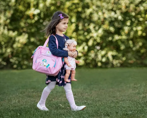 Vista 5 de HappyVk - Bolsa de pañales rosa para muñecas con cambiador de muñecas- Bolso para niñas - Unicornio Realistic, Spacious & Comfortably Designed for