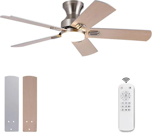 Vista 8 de Ventiladores de techo de 42 pulgadas con luces y control remoto, moderno ventilador de techo blanco con luz para dormitorio interior, 5 cuchillas