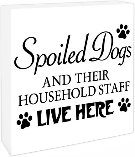 Vista 9 de 4x4 Funny Cat Wooden Block Sign, Spoiled Cats Live Here