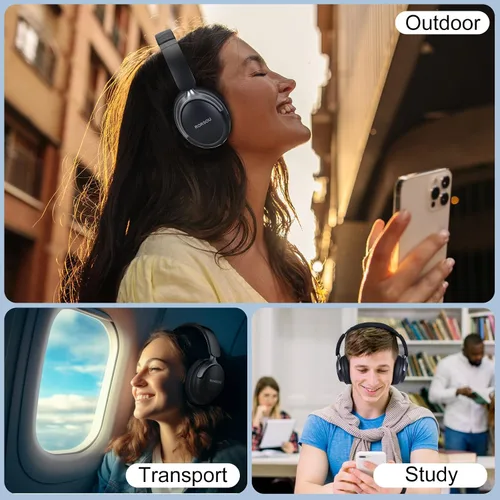 Vista 7 de B8 - Audífonos Bluetooth supraaurales, 6 modos de música EQ y 50 horas de reproducción, graves profundos, inalámbricos, con micrófono, plegables
