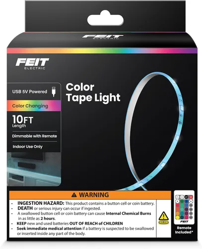 Vista 10 de Feit Electric Tira de luz LED para interiores de 5 pies, regulable, 0.1 pulgadas de ancho, persecución multicolor, alimentada por USB, patrones