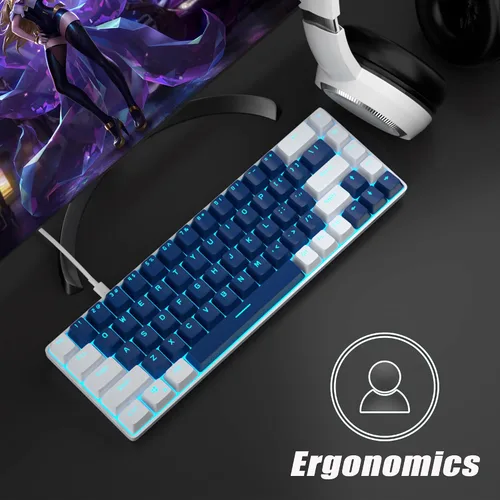 Vista 7 de Camiysn Teclado mecánico 60%, compacto, 68 teclas, antifantasma con interruptor rojo, luz azul con teclado desmontable tipo C para PC, gamer