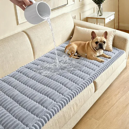Vista 13 de Funda para sofá para perros lavable, fundas para sofá de 3 cojines no deslizantes, duraderas y peludas, funda para sofá apta para mascotas