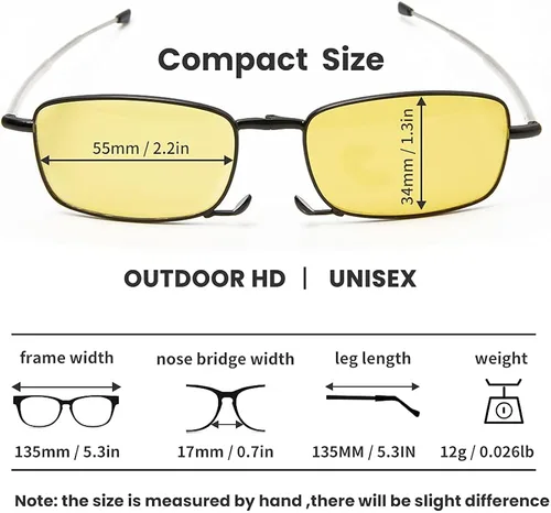 Vista 4 de Gafas plegables bloqueo de luz azul visión nocturna gafas de sol unisex con funda portátil